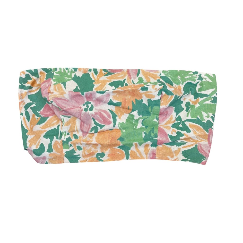 Free People Floral Smocked Bandeau Top Green Pink Orange Strapless Crop Size XS